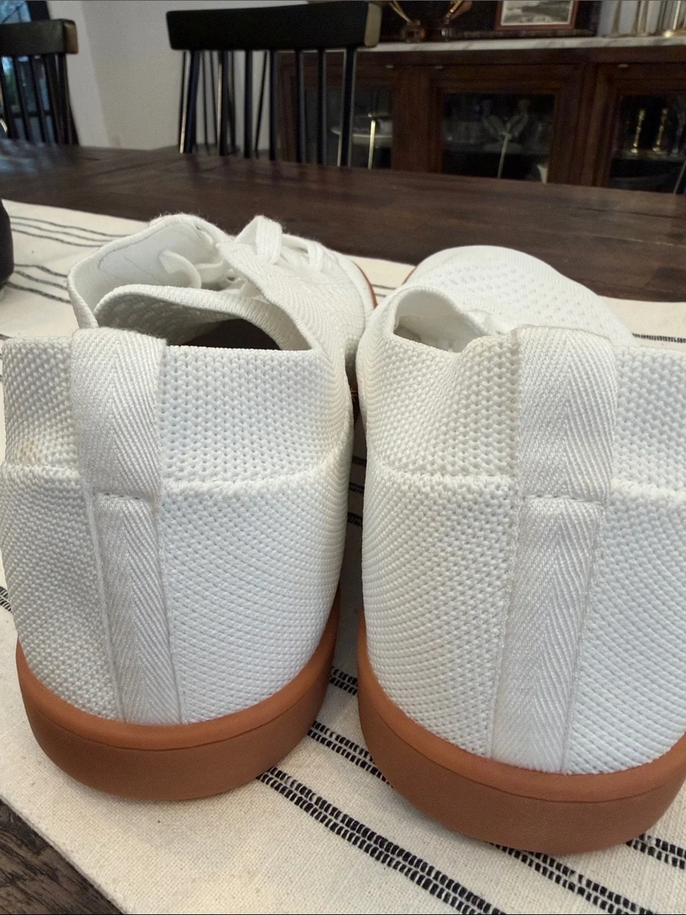 Suavs Men’s Knit Lace-Up Sneakers in White with Tan Trim